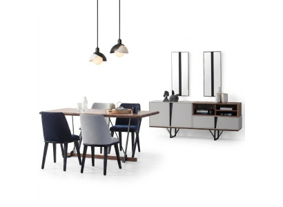 Complete dining room, dining table 2-piece, sideboard, dining room table, white wood