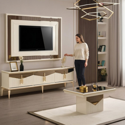 Luxury living room wall unit TV stand wall panel living room RTV lowboard gold