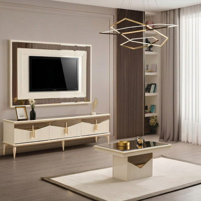 Luxury living room wall unit TV stand wall panel living room RTV lowboard gold