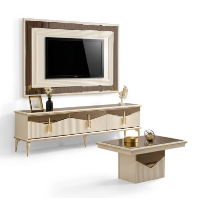 Luxury living room wall unit TV stand wall panel living room RTV lowboard gold