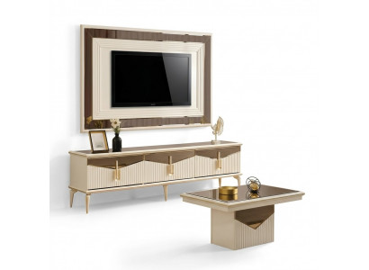Luxury living room wall unit TV stand wall panel living room RTV lowboard gold