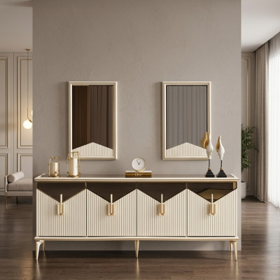 Luxury Sideboard Buffet Cupboard Cabinet Wood Cabinet Wood Beige Gold