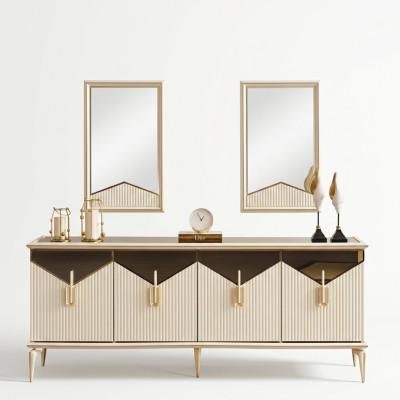 Luxury Sideboard Buffet Cupboard Cabinet Wood Cabinet Wood Beige Gold
