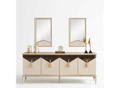 Luxury Sideboard Buffet Cupboard Cabinet Wood Cabinet Wood Beige Gold