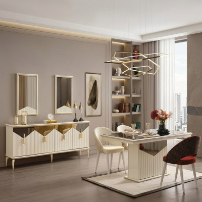 Complete dining room dining table 2-piece sideboard dining room table gold wood