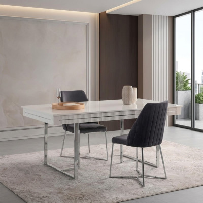 Modern dining table extendable wood white
