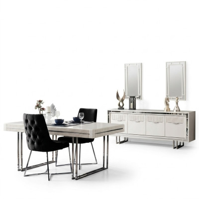 Complete Dining Table 2-Piece Sideboard Extendable Dining Table Wood White
