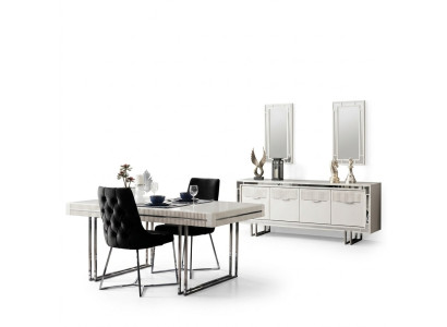 Complete Dining Table 2-Piece Sideboard Extendable Dining Table Wood White