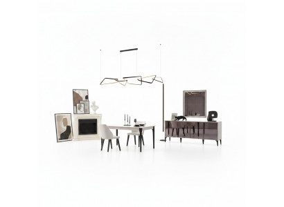 Dining room set 2-piece sideboard dining table wood white dresser
