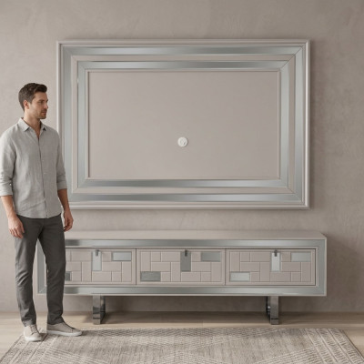 Living room wall unit, sideboard, TV stand, wall panel, white, RTV lowboard, modern