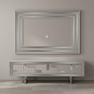 Living room wall unit, sideboard, TV stand, wall panel, white, RTV lowboard, modern