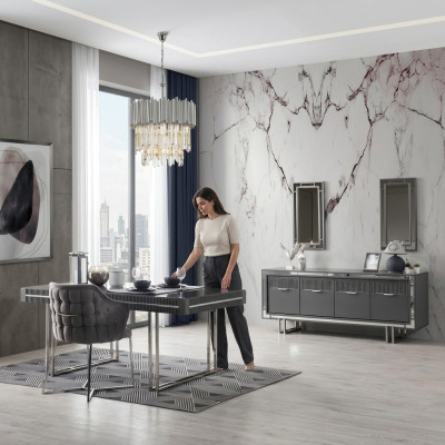 Modern complete dining table 2-piece sideboard dining room table wood grey