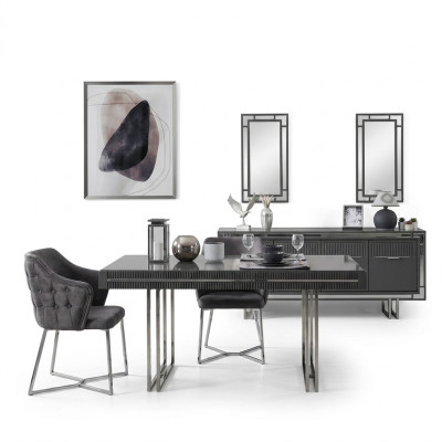 Modern complete dining table 2-piece sideboard dining room table wood grey