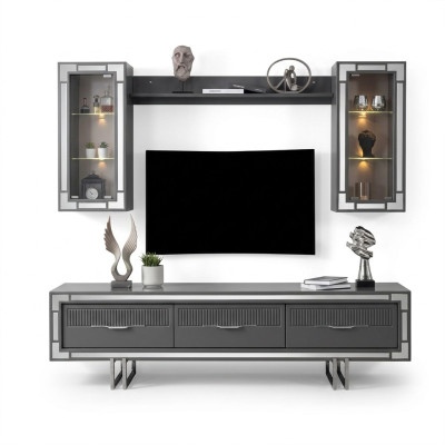 Wall unit TV stand cabinets coffee table RTV lowboard gray set of 3 pieces