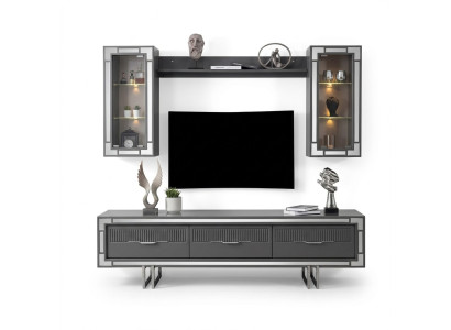 Wall unit TV stand cabinets coffee table RTV lowboard gray set of 3 pieces