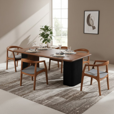 Dining set complete dining room table chairs 7-piece brown classic