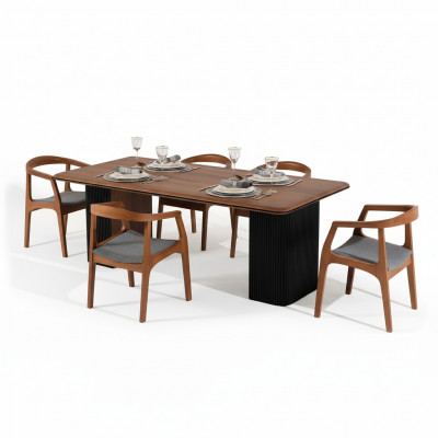 Dining set complete dining room table chairs 7-piece brown classic