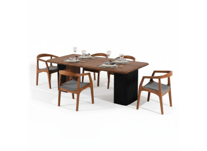 Dining set complete dining room table chairs 7-piece brown classic