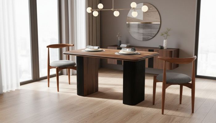 Classic Dining Set Dining Room Dining Table Chairs 3 pcs Brown