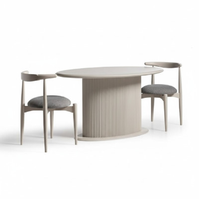 Dining room dining set complete dining table chairs 3-piece beige design oval