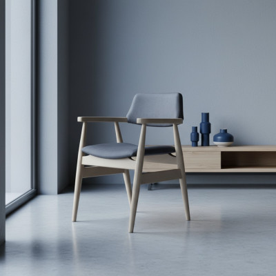Upholstered chair dining chair wooden chair kitchen chair grey wood furniture