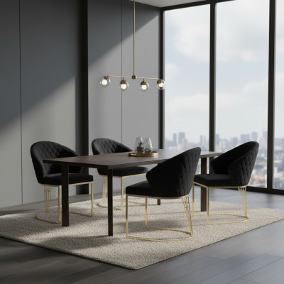 Upholstered Chair Dining Chair Wooden Chair Kitchen Chair Black Modern Gold