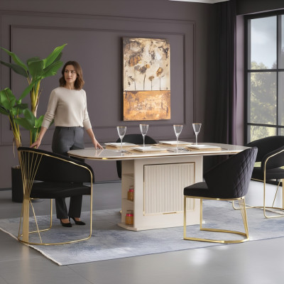 Complete dining room luxury dining set dining table chairs 5-piece beige dining corner