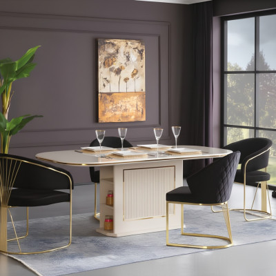 Complete dining room luxury dining set dining table chairs 5-piece beige dining corner