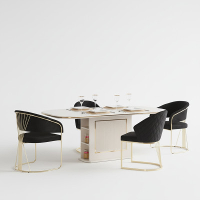 Complete dining room luxury dining set dining table chairs 5-piece beige dining corner