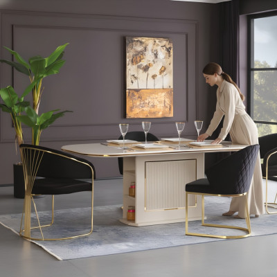 Dining area luxury dining set complete dining room dining table chairs 7-piece beige