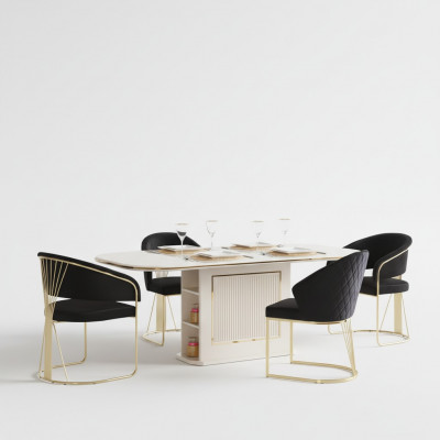 Dining area luxury dining set complete dining room dining table chairs 7-piece beige