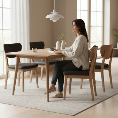 Kitchen chair, wooden chair, dining chair, brown wood, classic chair, fabric