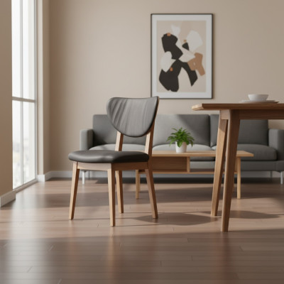 Set of wooden chairs, kitchen chairs, dining room chairs, fabric, 2-piece, brown wood