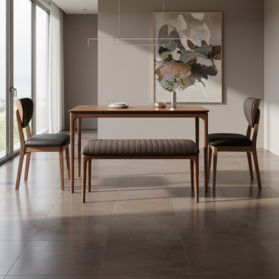 Dining set nook suite wood dining room dining table chairs 5-piece brown