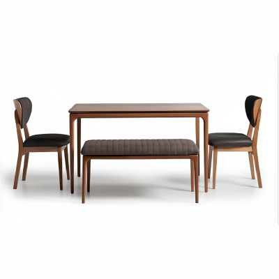 Dining group wood dining room dining table chairs 6-piece brown dining nook bench fabric