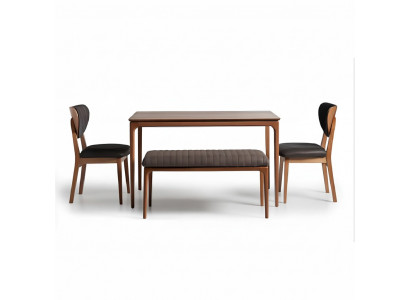Dining group wood dining room dining table chairs 6-piece brown dining nook bench fabric