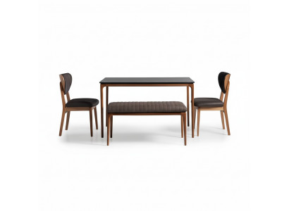 Dining room set dining table wood chairs 4-piece brown dining area bench fabric