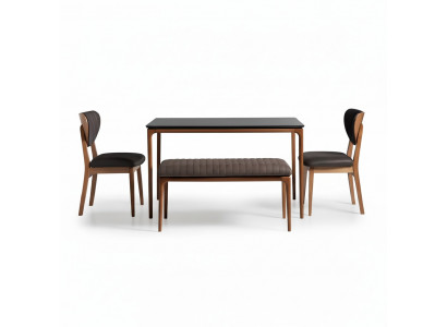 Dining nook, dining set, dining room, dining table, 6-piece chairs, brown, bench, fabric, wood
