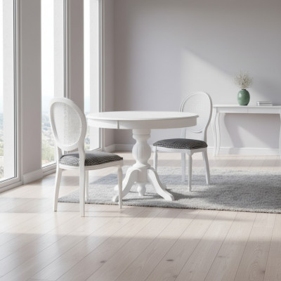 Luxury dining set dining room round dining table chairs 3-piece white fabric wood