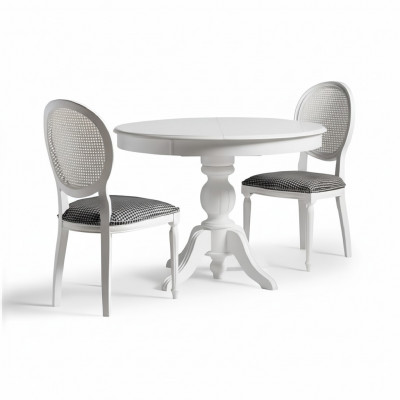 Luxury dining set dining room round dining table chairs 3-piece white fabric wood