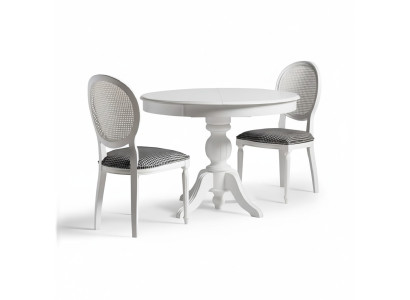 Luxury dining set dining room round dining table chairs 3-piece white fabric wood