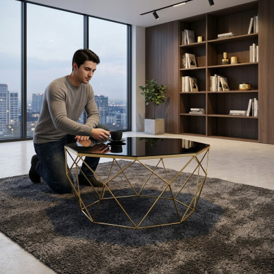 Modern coffee table side table glass gold table