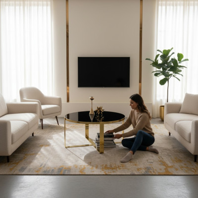 Coffee Table Modern Sofa Side Table Glass Gold Table