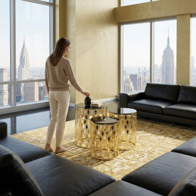 Group of side tables coffee tables sofa tables 3-piece set coffee tables gold