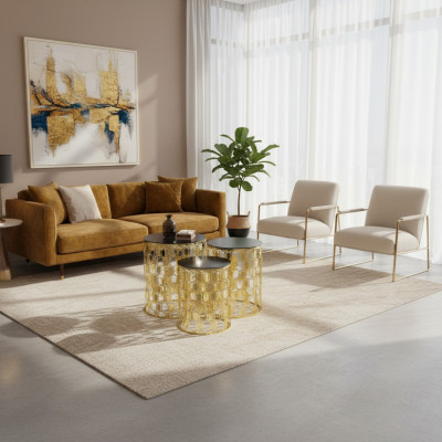 Group of side tables coffee tables sofa tables 3-piece set coffee tables gold