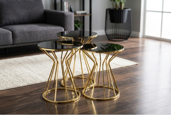 Set of side tables coffee tables sofa tables 3-piece coffee tables gold