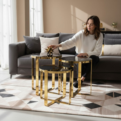 Group of side tables coffee tables sofa tables 3-piece set coffee tables gold