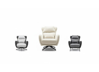 Fabric armchair, wing chair, beige upholstery, living room, single seater.