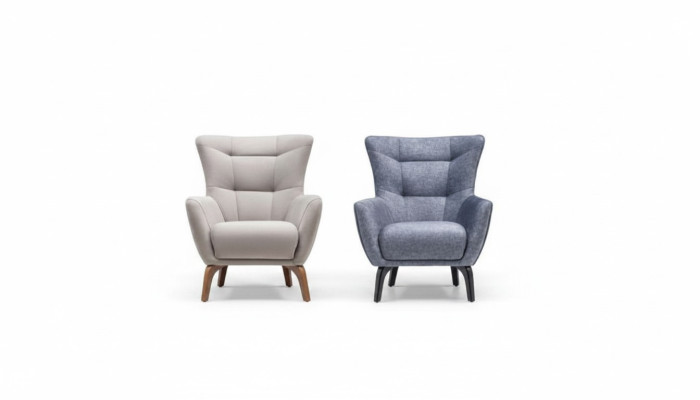 Living room single-seater armchair wingback fabric armchair gray upholstered seat
