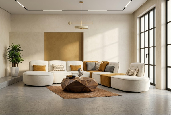 Sectional sofa modular corner sofa L-shaped couch beige fabric upholstery